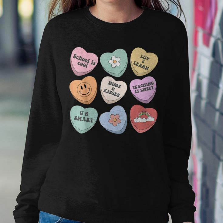 Conversation Hearts Groovy Valentines Day Cute Teacher Women Crewneck Graphic Sweatshirt Funny Gifts