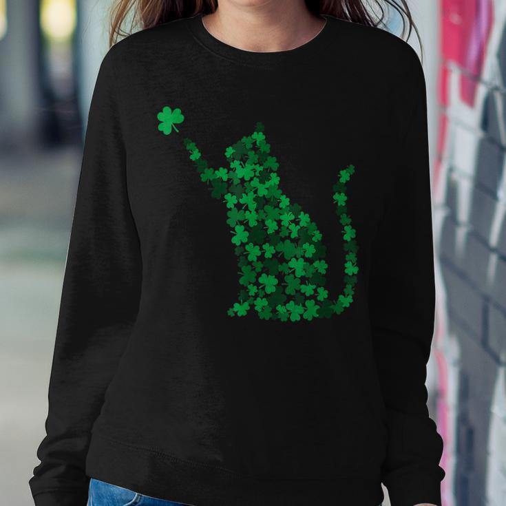 Cute Cat St Patricks Day Clover Lucky Cat Mom Shamrock Cat Women Crewneck Graphic Sweatshirt Personalized Gifts