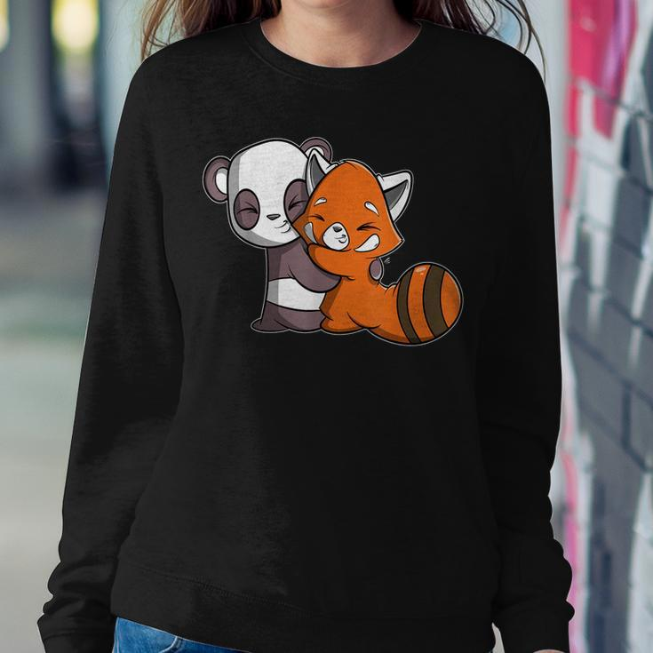 Cute Kawaii Panda Hugging Red Panda Women Crewneck Graphic Sweatshirt Funny Gifts