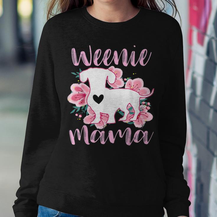 Dachshund Mama Wiener Dog Pink Flowers Cute Weenie Mom Gift Women Crewneck Graphic Sweatshirt Funny Gifts