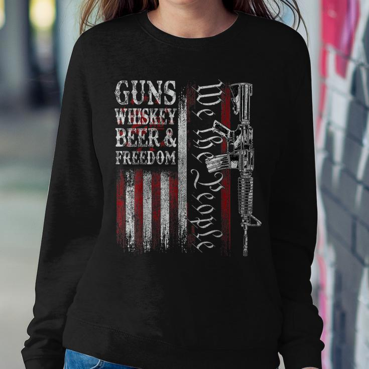 Dad Grandpa Veteran Us Flag Guns Whiskey Beer Freedom Women Sweatshirt Unique Gifts