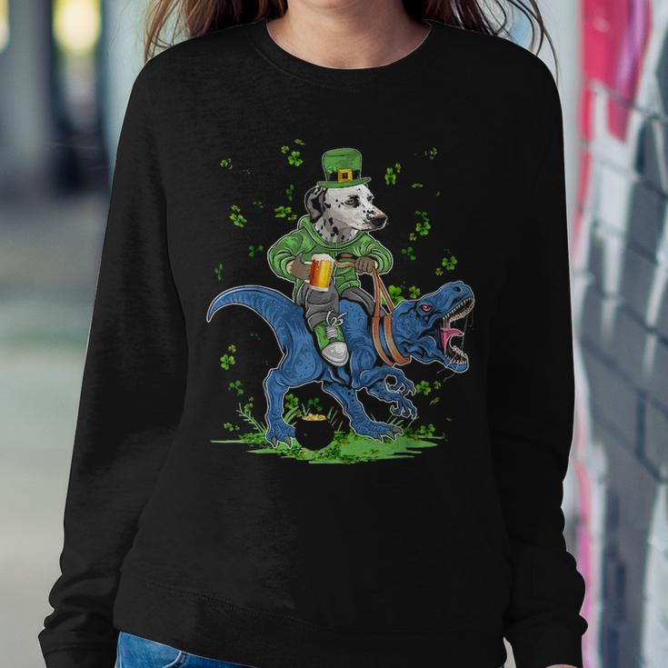 Dalmatian Dog Holding Beer RideRex St Patricks Day Women Crewneck Graphic Sweatshirt Funny Gifts