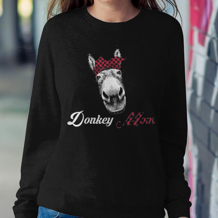 Donkey Mom Lovers Farm Animal Gifts Buffalo Plaid Red Gift Women Crewneck Graphic Sweatshirt Funny Gifts