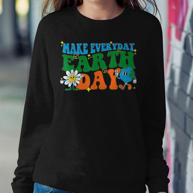 Make Everyday Earth Day Hippie Earth Flower Retro Groovy Women Sweatshirt Unique Gifts