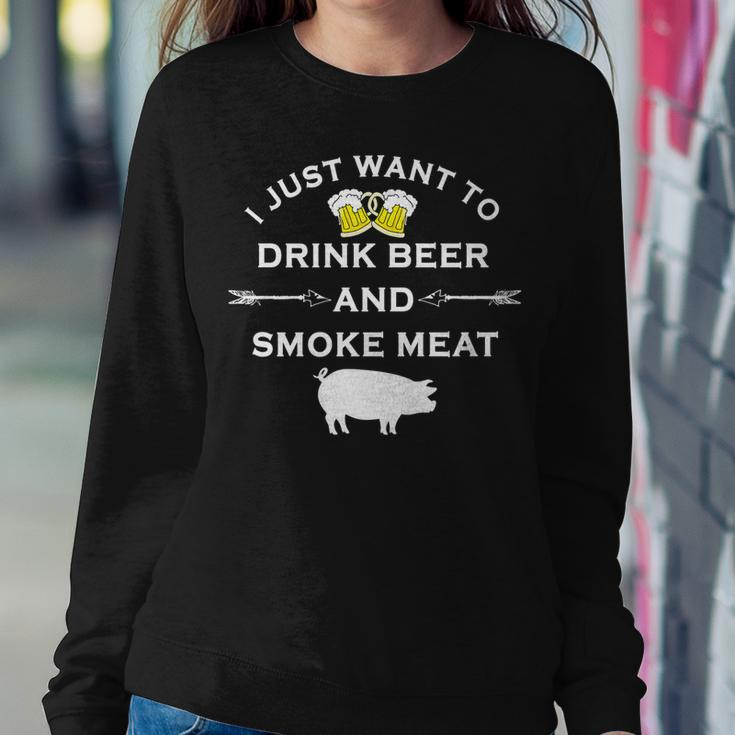 Funny Bbq Drink Beer Smoke Meat Grill Women Crewneck Graphic Sweatshirt Funny Gifts