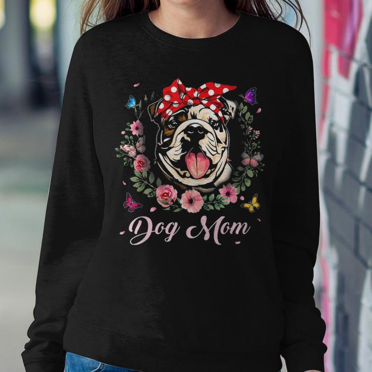 Funny English Bulldog Mom Flowers Graphic Mothers Day Gift Women Crewneck Graphic Sweatshirt Funny Gifts