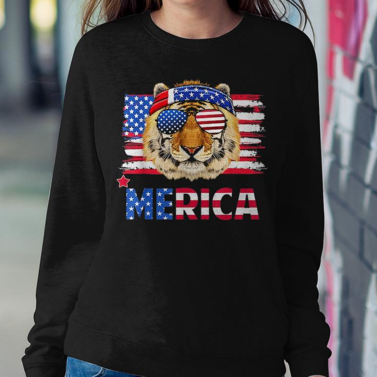 Funny Hanging With Tiger Mom Merica 4Th July Women Crewneck Graphic Sweatshirt Funny Gifts