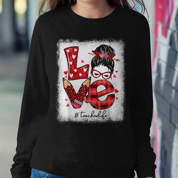Funny Love Messy Bun Teacher Life Valentines Day Matching V2 Women Crewneck Graphic Sweatshirt Funny Gifts