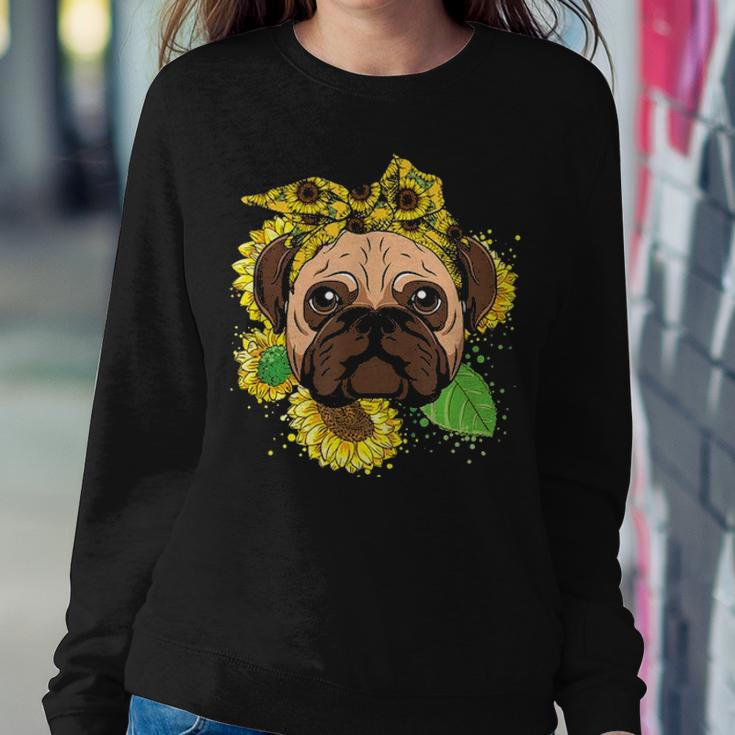 Funny Pug Dog Mom Sunflower Head Bandana Womens Girls Gift Women Crewneck Graphic Sweatshirt Funny Gifts