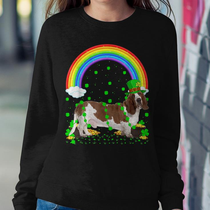 Funny Shamrock Vintage Rainbow Basset Hound St Patricks Day Women Crewneck Graphic Sweatshirt Personalized Gifts