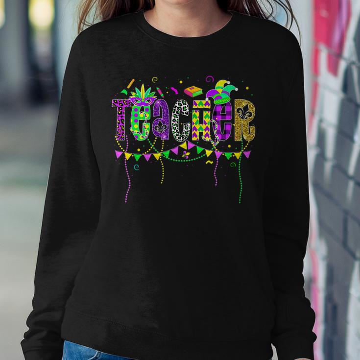 Funny Teacher Mardi Gras Festival Family Matching Outfit V2 Women Crewneck Graphic Sweatshirt Funny Gifts