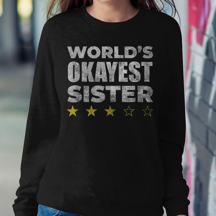 Funny Worlds Okayest Sister - Vintage Style Women Crewneck Graphic Sweatshirt Funny Gifts