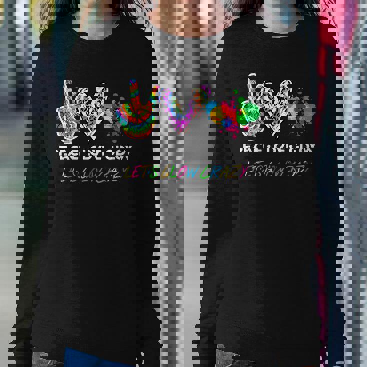 Womens Lets Glow Crazy Peace Love Glow Party Squad Halloween Women Sweatshirt Unique Gifts