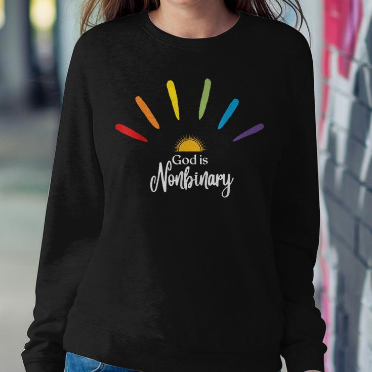 God Is Nonbinary Lgbt Non-Binary Women Sweatshirt Unique Gifts