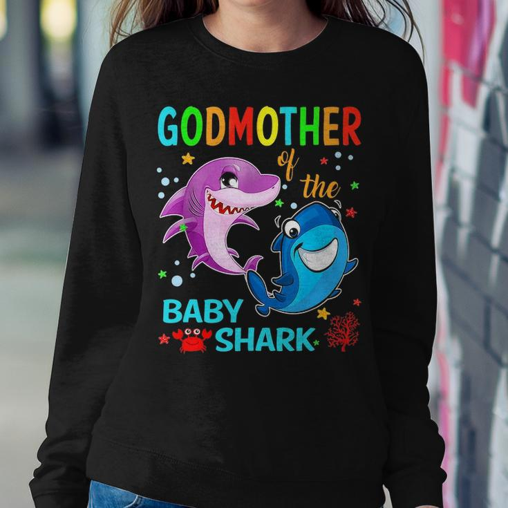 Godmother Of The Baby Shark Birthday Godmother Shark Women Crewneck Graphic Sweatshirt Funny Gifts