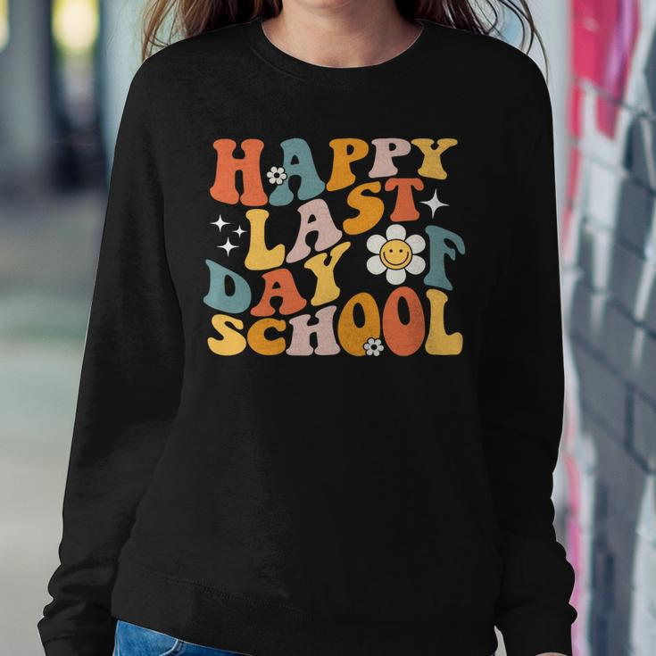 Happy Last Day Of School Groovy Teacher Student Kids Women Sweatshirt Unique Gifts