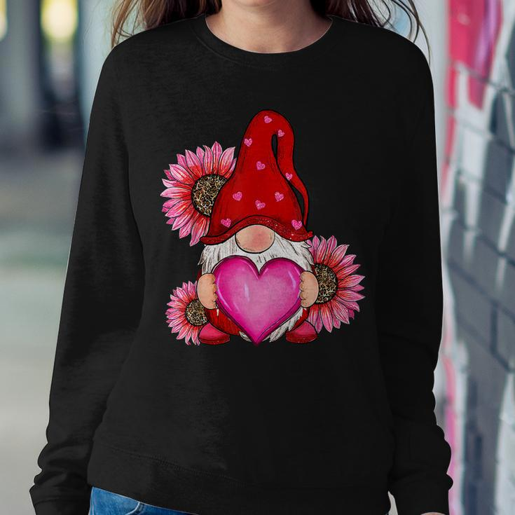Happy Valentines Day Gnome With Leopard Sunflower Valentine Women Crewneck Graphic Sweatshirt Funny Gifts