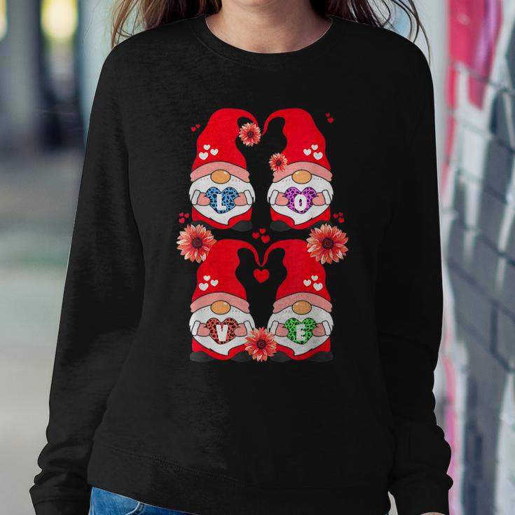 Happy Valentines Day Gnome With Leopard Sunflower Valentine Women Crewneck Graphic Sweatshirt Funny Gifts