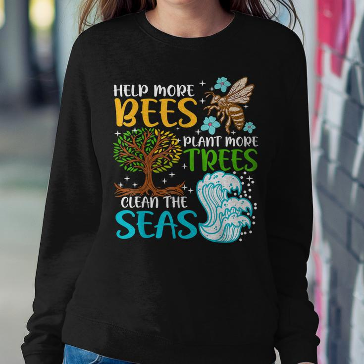 Help More Bees Plant More Trees Earth Day Climate Change Women Crewneck Graphic Sweatshirt Funny Gifts