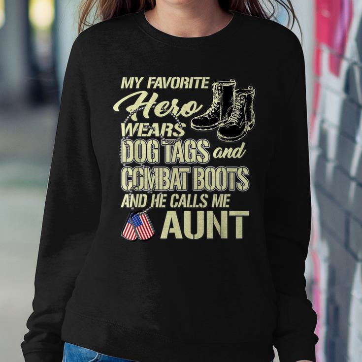 Hero Wears Dog Tags Combat Boots Proud Military Aunt Gift Women Crewneck Graphic Sweatshirt Funny Gifts