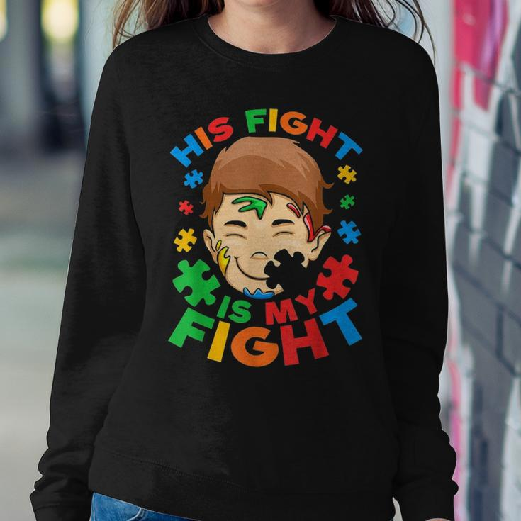 His Fight Is My Fight Autism Awareness Mom Dad Autism Women Crewneck Graphic Sweatshirt Funny Gifts