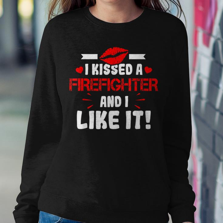 I Kissed A Firefighter And I Like It Wife Girlfriend Gift Women Crewneck Graphic Sweatshirt Funny Gifts