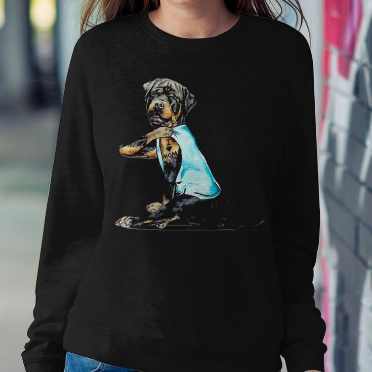 I Love Mom Funny Rottweiler Tattooed Women Crewneck Graphic Sweatshirt Funny Gifts