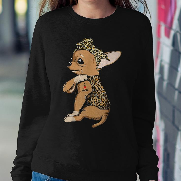 I Love Mom Tattoo Funny Chihuahua Dog With Bandana Women Crewneck Graphic Sweatshirt Funny Gifts