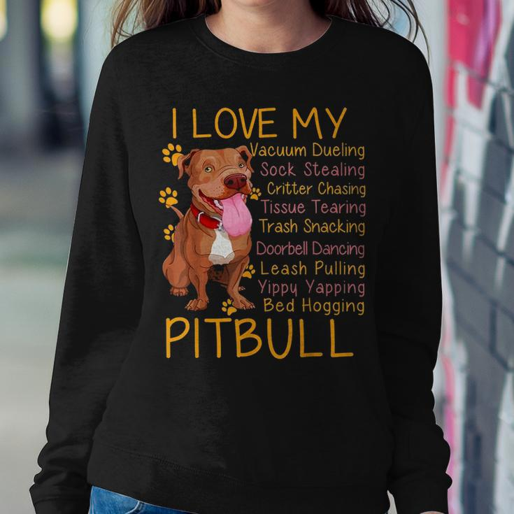 I Love My Pitbull Pittie Mom Dad Youth Gifts Funny Pit Bull Women Crewneck Graphic Sweatshirt Funny Gifts