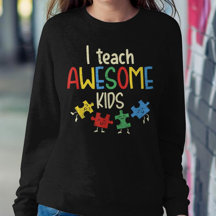 I Teach Awesome Kids Autism Special Education Teacher Women Crewneck Graphic Sweatshirt Funny Gifts