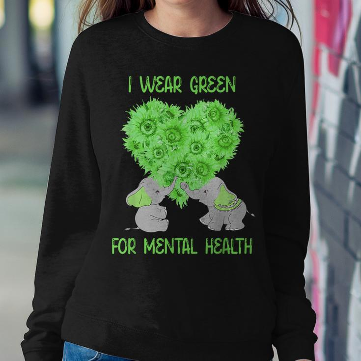 I Wear Green For Mental Health Awareness Elephant Sunflower Women Crewneck Graphic Sweatshirt Personalized Gifts