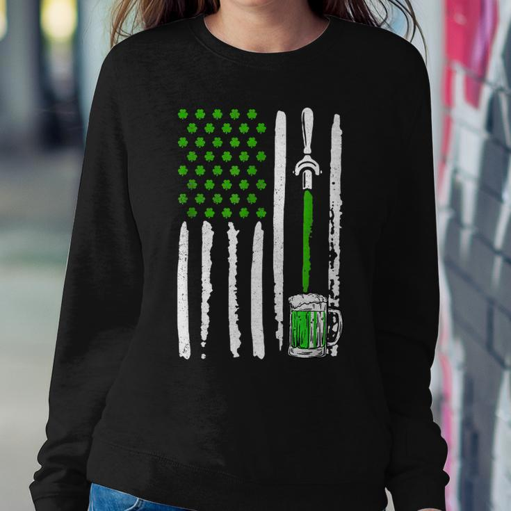Irish American Flag Draft Beer Shamrock St Patricks Day Women Crewneck Graphic Sweatshirt Funny Gifts