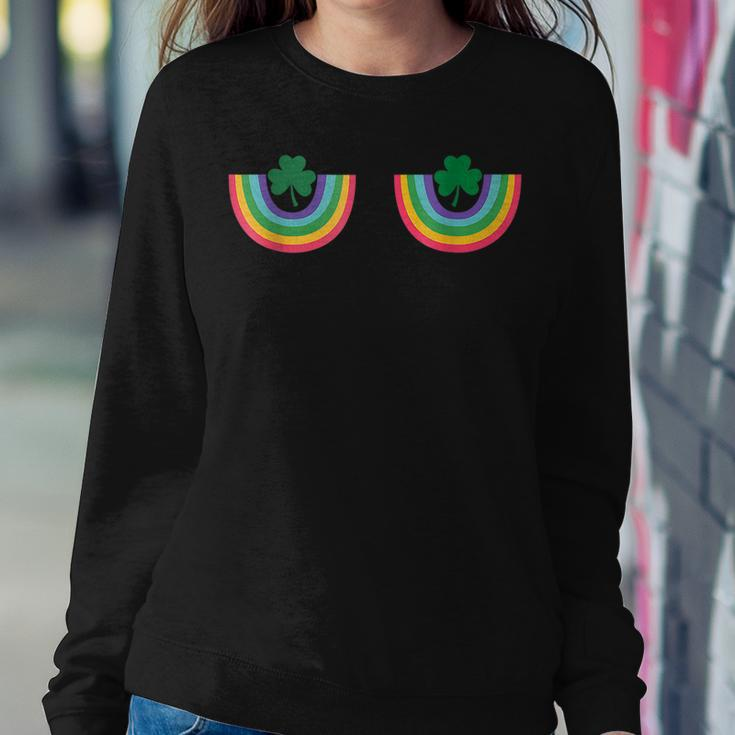 Irish Rainbow Shamrock Boobs St Patricks Saint Paddys Funny Women Crewneck Graphic Sweatshirt Funny Gifts