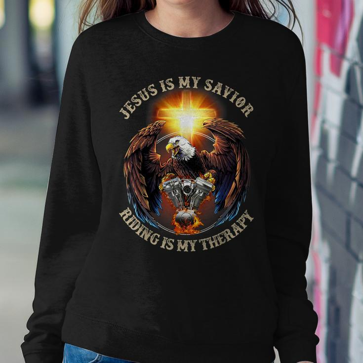 Jesus Is My Savior Riding Is My Therapy Jesus Motorcycle Women Sweatshirt Unique Gifts