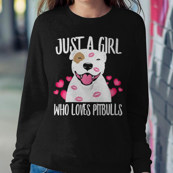 Just A Girl Who Loves Pitbulls Pitty Dog Puppy Dad Mom Women Crewneck Graphic Sweatshirt Funny Gifts