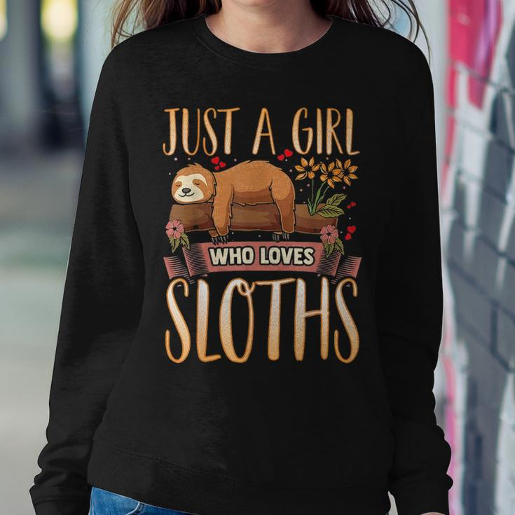 Just A Girl Who Loves Sloths Gift Cute Sloth Lover Mom Kids Women Crewneck Graphic Sweatshirt Funny Gifts