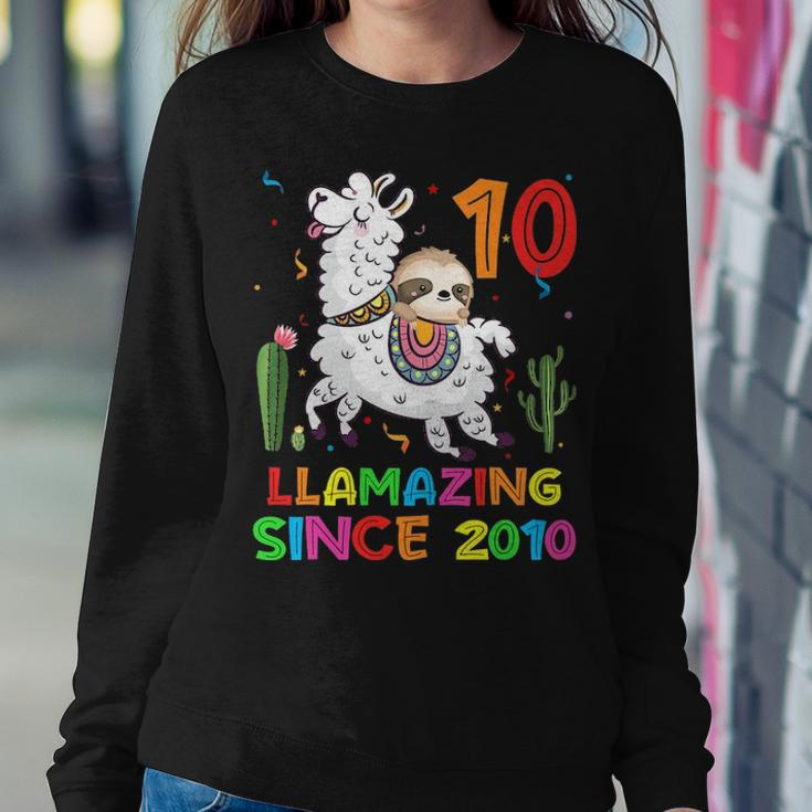 Kids Sloth Riding Llama Cute Llamazing 10Th Birthday Gifts Kids Women Crewneck Graphic Sweatshirt Funny Gifts