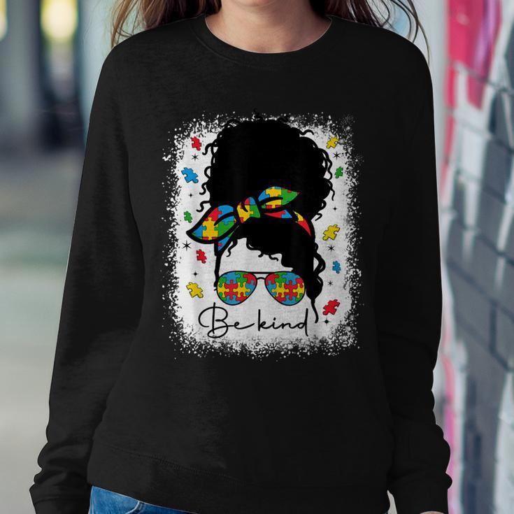 Be Kind Autism Awareness Messy Bun Afro Autistic Girl Woman Women Sweatshirt Unique Gifts