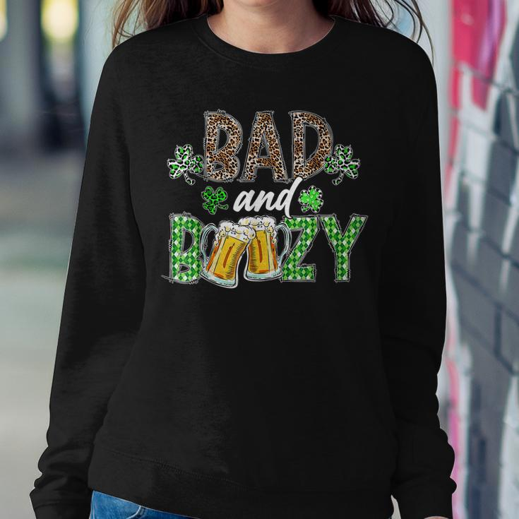 Leopard St Patricks Day Bad And Boozy Beer Drinking Irish Women Crewneck Graphic Sweatshirt Personalized Gifts