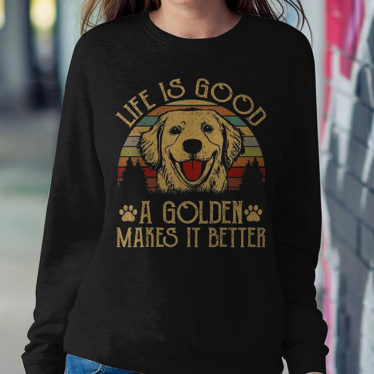 Life Is Good Golden Retriever Funny Mom Mama Dad Kids Gifts Women Crewneck Graphic Sweatshirt Funny Gifts