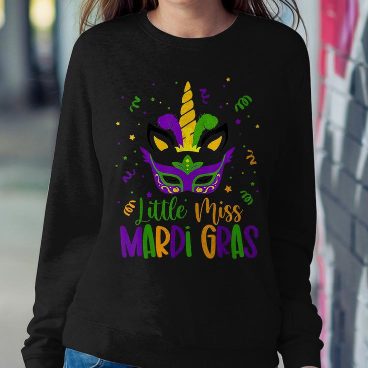 Little Miss Mardi Gras Unicorn Face Kids Toddler  Women Crewneck Graphic Sweatshirt Personalized Gifts