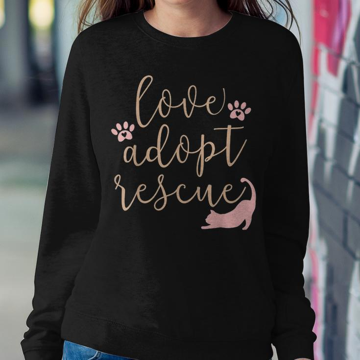 Love Adopt Rescue Cat Pet Owner Rescue Mom Or Dad Women Crewneck Graphic Sweatshirt Funny Gifts