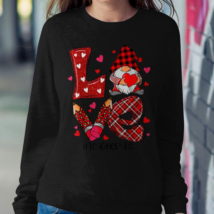 Love Gnomes Teacher Life Cute Valentines Day Teacher Gifts Women Crewneck Graphic Sweatshirt Funny Gifts