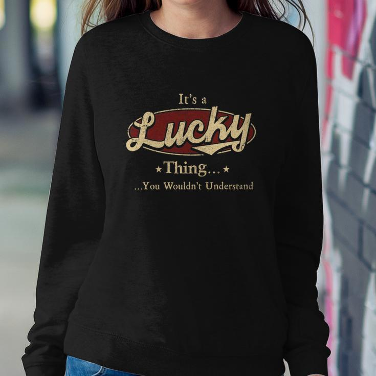 Lucky Name Lucky Family Name Crest Women Crewneck Graphic Sweatshirt Funny Gifts