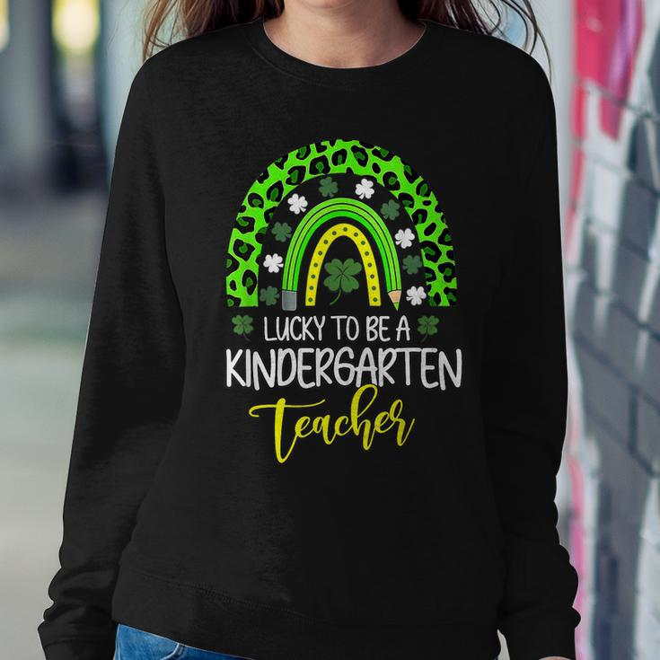 Lucky To Be A Kindergarten Teacher Rainbow St Patricks Day Women Crewneck Graphic Sweatshirt Funny Gifts