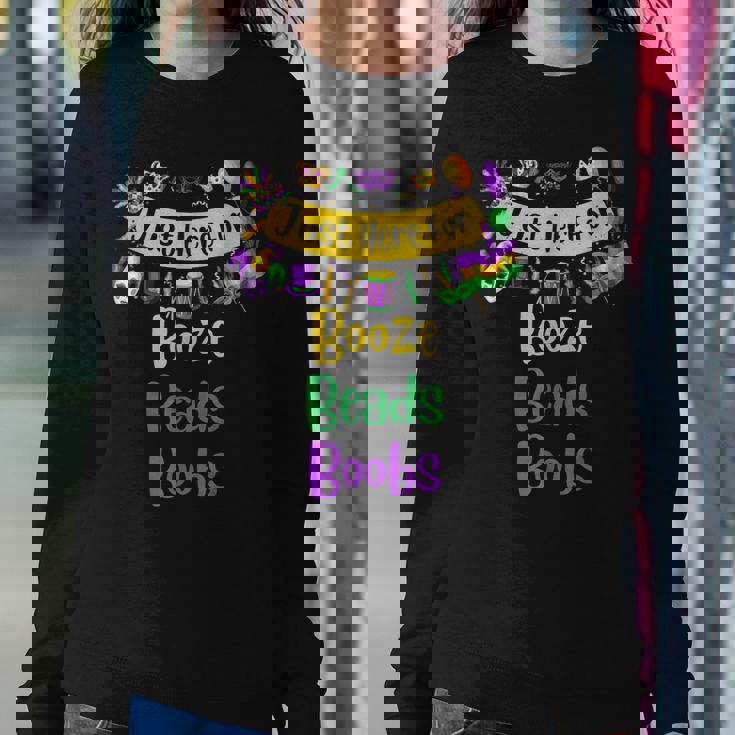 Mardi Gras For Men Women Im Just Here For Booze Beads Boobs Women Crewneck Graphic Sweatshirt Personalized Gifts