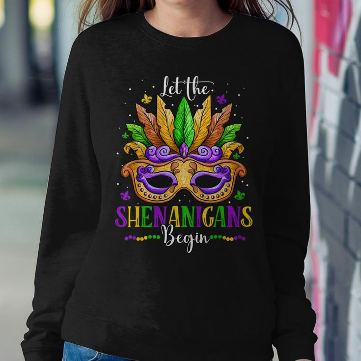 Mardi Gras Mask Costume Let The Shenanigans Begin Womens V5 Women Crewneck Graphic Sweatshirt Funny Gifts
