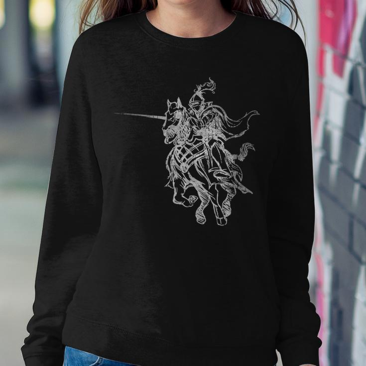 Medieval Knight Armor Riding Horse Jousting Retro Vintage Women Crewneck Graphic Sweatshirt Funny Gifts