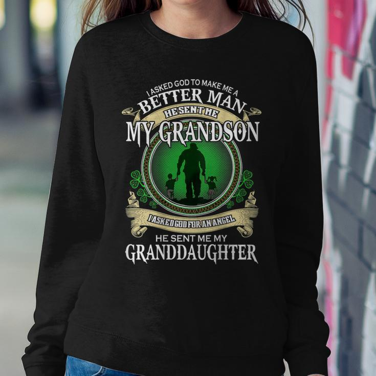 Mens I Asked God To Make Me A Better Man He Sent Me My Grandson Women Crewneck Graphic Sweatshirt Funny Gifts