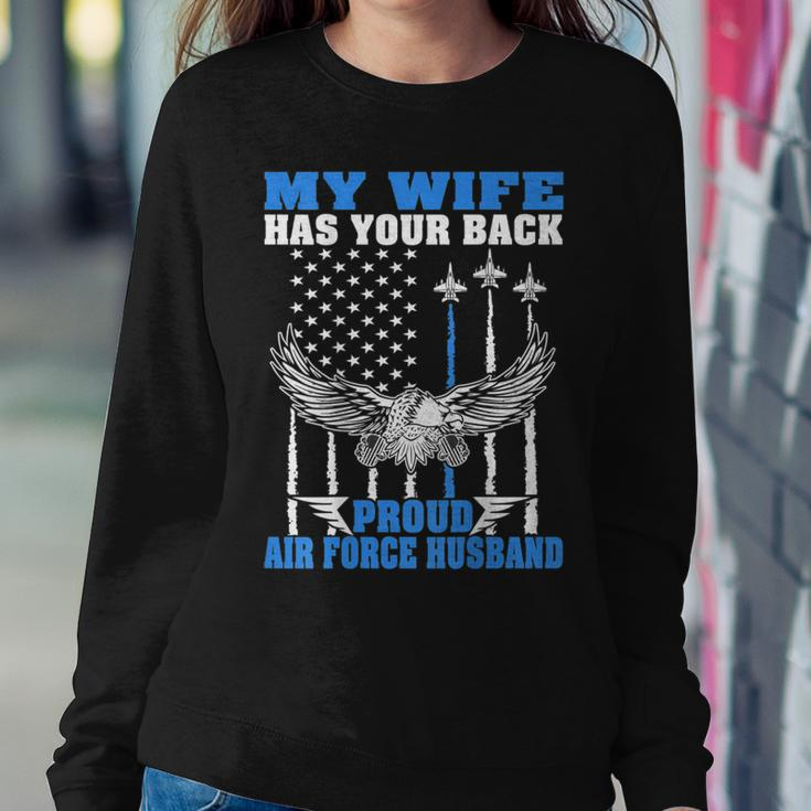 Mens My Wife Has Your Back Proud Air Force Husband Spouse Gift Women Crewneck Graphic Sweatshirt Funny Gifts
